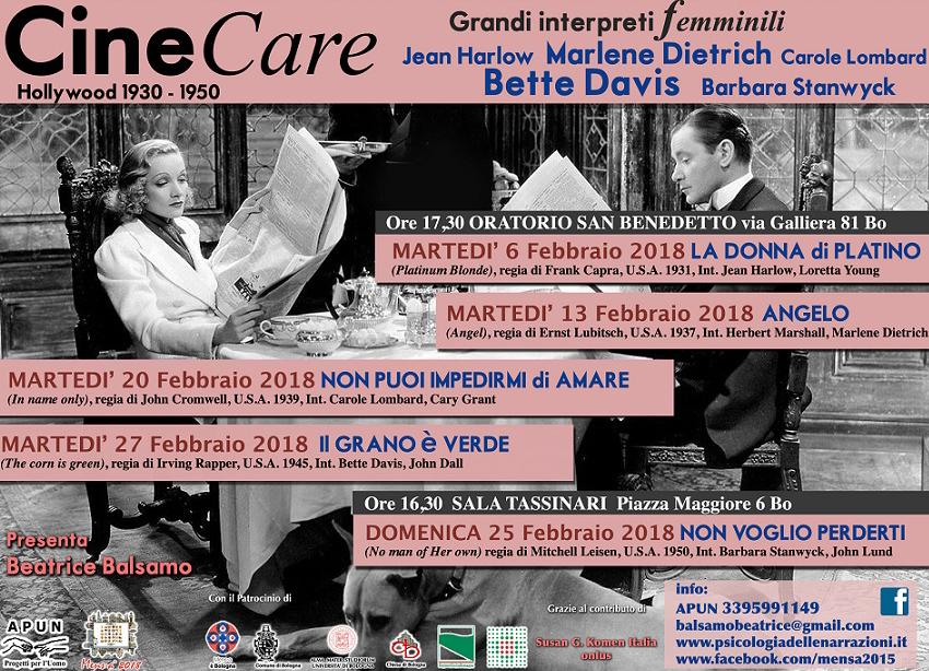 Locandina Cine Care 2018 - le interpreti femminili nell'età d'oro di Hollywood